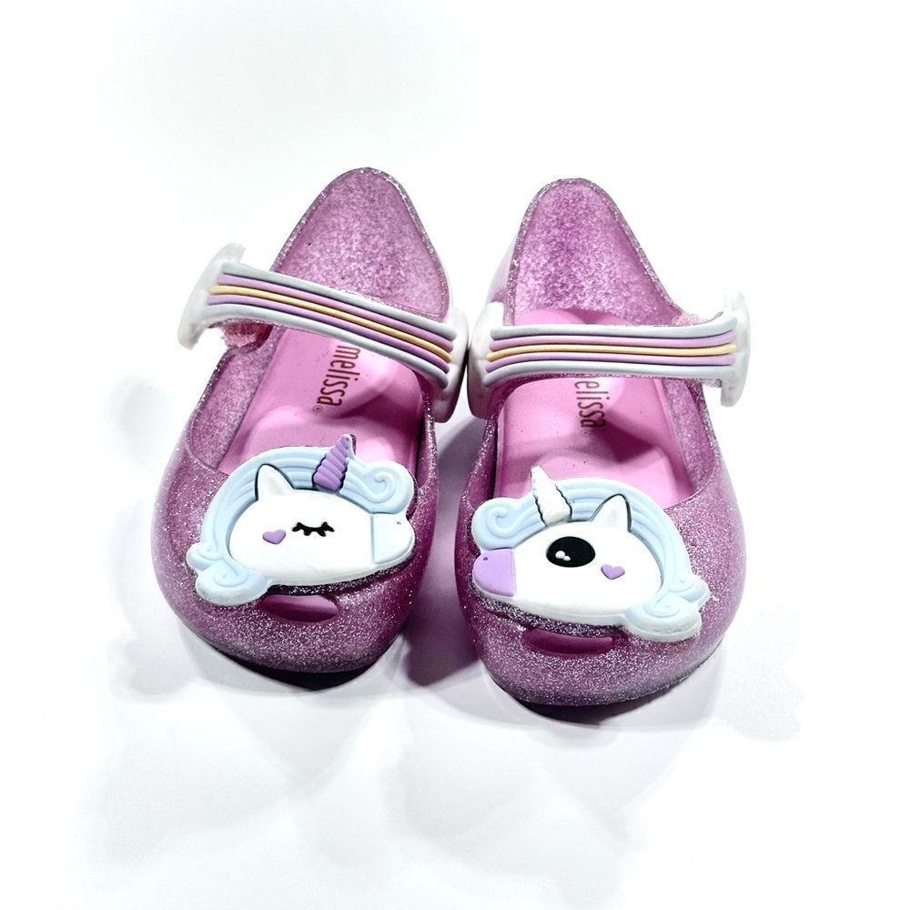 Mini Melissa pink glitter unicorn Mary Jane jelly shoes 6